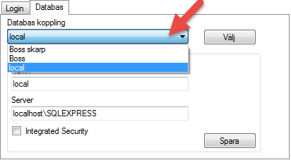 11 (123) 2.1 Val av databas Normalt finns bara en databas och då behöver du inte välja. Det finns dock möjlighet att ha flera olika typer av databasinstallationer.