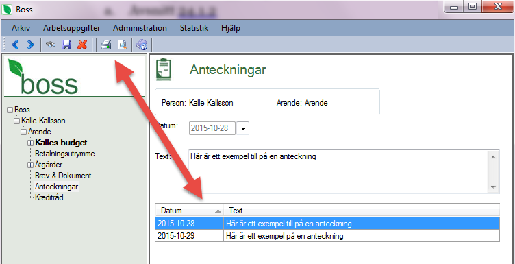 24 (123) 5.5 Anteckningar Anteckningar kan användas för kortare journalanteckningar till ett ärende. Anteckningarna sparas i en lista. Listan kan sorteras genom att klicka på rubrikhuvud.