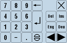 HT 8 13.5 Kalibrera Touch Panel Speciella tangenter på det virtuella tangentbordet 1 2 Num: Reducerar det virtuella tangentbordet till nummerblocket.