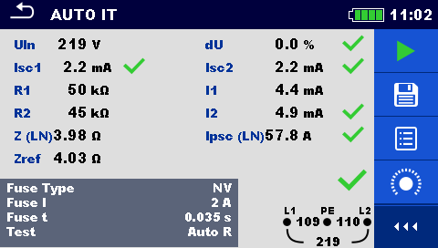 Metrel MI3152 side 137 Mätprocedur Gå in i funktionen AUTO IT. Ställ in testparametrar / gränser. Mät impedans Zref vid centralen (valfritt), se kapitel 7.13 Spänningsfall.