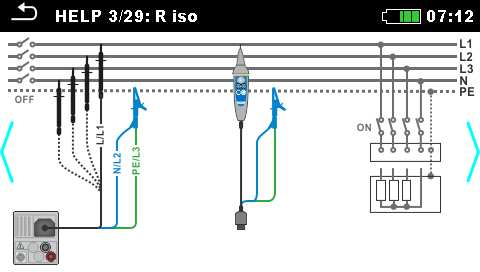 Metrel MI3152 side 75 6.1.7 Hjälpskärmar Hjälpskärmarna innehåller diagram för korrekt anslutning av instrumentet.