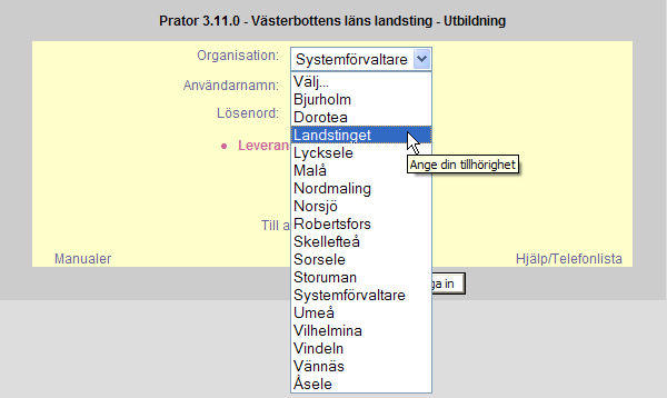 2015-02-27 Inloggning utan E-tjänstekort Du börjar med att välja vilken organisation/aktör som du tillhör, det val du har gjort ligger kvar till nästa gång du loggar in.