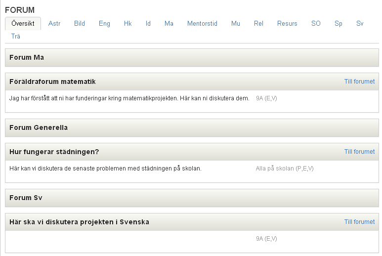 Klicka på Till forumet för att läsa och besvara inlägg. Klicka på ett inlägg för att besvara det eller på Skapa nytt ämne för att skapa ett nytt inlägg i forumet.
