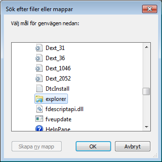 GENVÄGAR Vi skall börja med att skapa en genväg till ett program som används dagligen, Explorer.