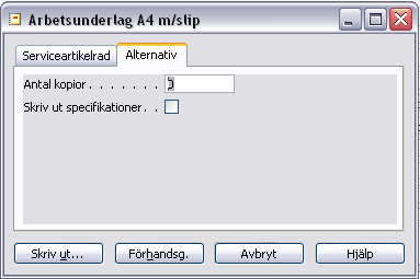 Uppgifterna kan ändras, så att t.ex. ett intervall av radnummer kan skrivas ut.