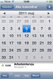 En vanlig mobiltelefon Kalender Röstanteckningar SMS