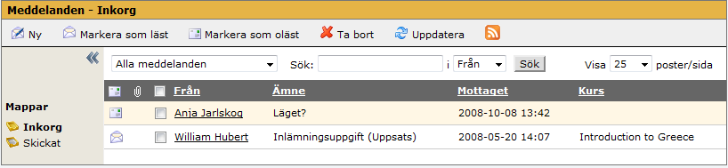 5. Kommunikation Under menyn Kommunikation hittar du verktyg för att kommunicera med andra kursdeltagare, utbildare och kursadministratörer som är registrerade i systemet.