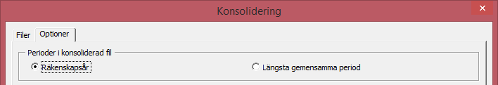 4.7.4.1 Perioder i konsoliderad fil Perioder i konsoliderad fil väljs i dialogrutan Optioner.