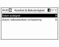 Instrument och reglage 95 Fordonsinställningar Klimat och luftkvalitet Autom. fläkthastighet: Modifierar fläktregleringen. En ändrad inställning aktiveras när tändningen har slagits av och på igen.