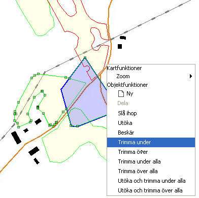 4.8.7 Trimma över ett objekt men Trimma under ett annat Om man vill styra över vilket eller vilka objekt man trimmar mot så nyttjar man funktionen Markera geometri.