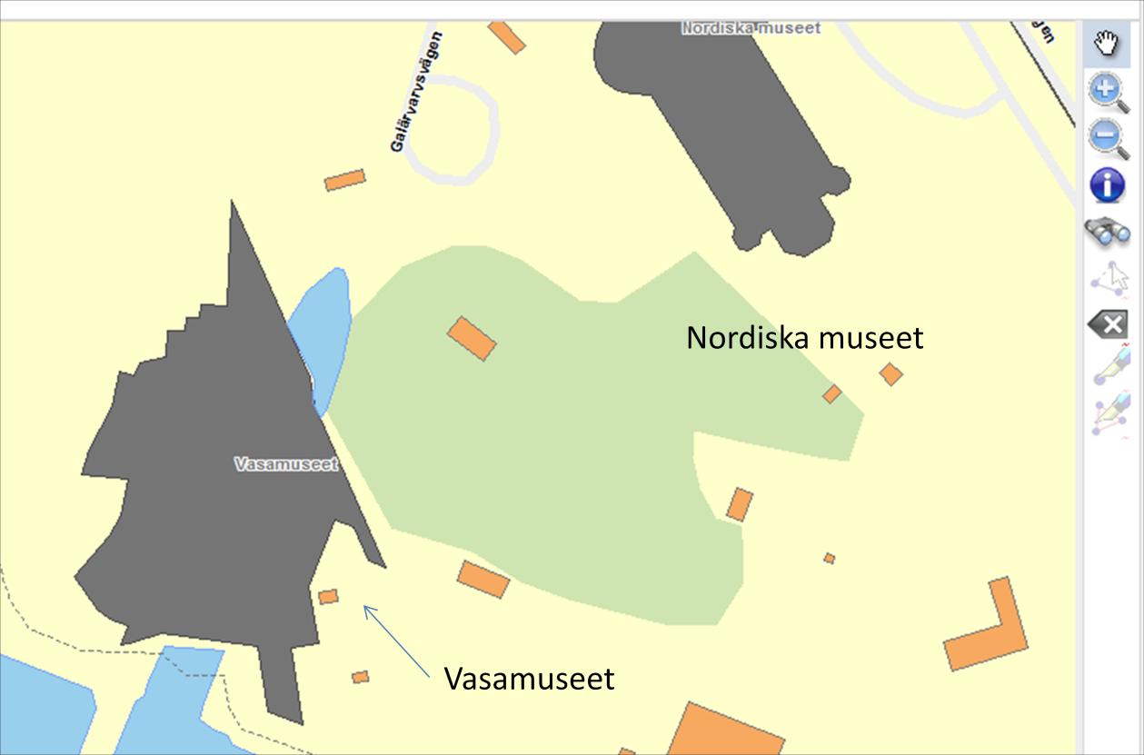 Vid läsning kan ovanstående verktyg användas. De övriga gäller vid redigering och inmatning. Du kan börja med att zooma in på huset där ni befinner er. Det ger en känsla av att vara delaktig.