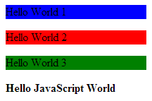 4 Kodexempel 3. JavaScript <!DOCTYPE html> <html> <head> <style type="text/css"> p { background-color: blue; } p.two { background-color: red; } p.