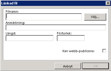 9.4.2 Fältet Länkade filer Man kan registrera en fil som ligger i den egna datorn så att den länkas till en utställning och detta går även att göra till accessioner och objekt.