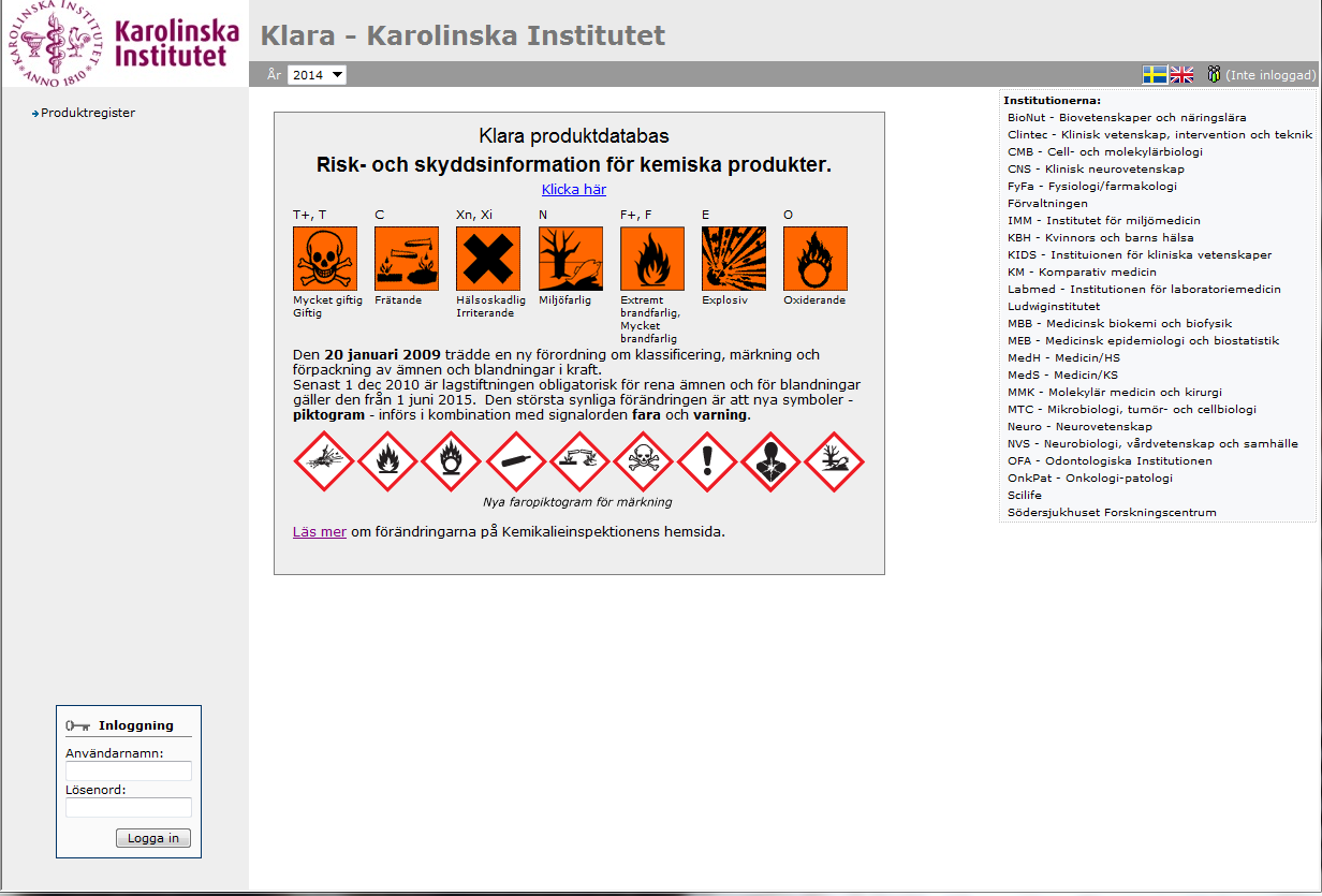 KLARA kemikaliedatabas Produktsökning Kemikalieregister