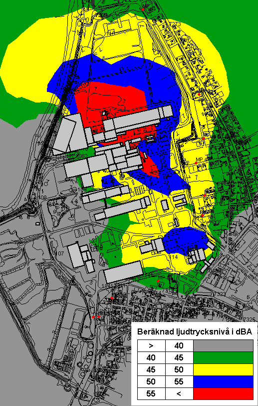 Höganäs AB, risk- och miljöbedömning För industriområdet finns även bullermätningar från år 2007, där beräkningar tagit