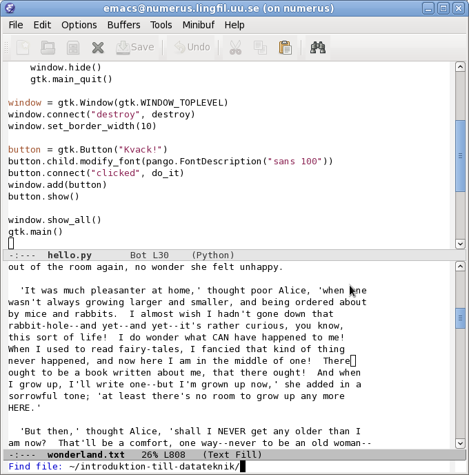 2.2. Emacs Tabell 2.1: Beteckningar på några tangenter i Emacs. Beteckning Beskrivning C- Control. Ctrl- M- Meta.