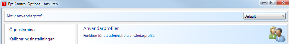 Så här skapar du en ny profil: 1. Öppna Alternativ för Tobii ögonstyrning och klicka på Användarprofiler. 2. Ange ett nytt namn i fältet Profilnamn. 3.