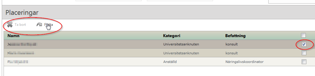 Nya fria enheter som skapas visas med en annan färg (blått) i trädstrukturen. På dessa enheter kan man ändra information på enheten, lägga till en underenhet samt ta bort själva enheten.