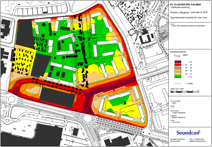 En planbestämmelse finns för bostäder och skolor som skydd mot störningar från externt industribuller.