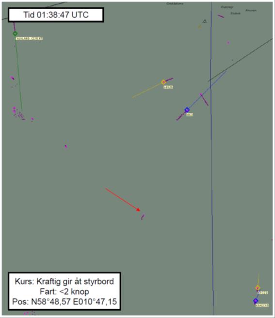 RS 2014:02 Figur 4 Radarspår kl. 02:55:57 LT 8. Källa: Marinen. Figur 5 - Radarspår kl. 03:21:51 LT. Källa: Marinen. Figur 6 Radarspår kl. 03:38:47 LT.