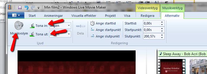 Ladda ner musiken eller ljudet till din ljudmapp. Klicka på Lägg till musikfil i Windows Live Movie Maker. Ljudfilen syns nu i tidslinjen, ovanför din film.