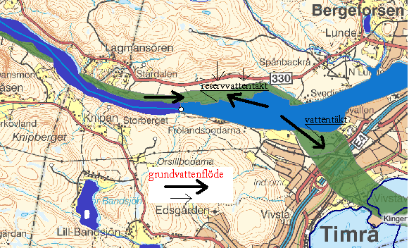 4 (20) Markytans lutning norr om reservvattentäkten möjliggör snabba yttransporter (eventuella föroreningar) mot reservvattentäkten, bristen på överlagrande täta sediment gör också tillsammans med