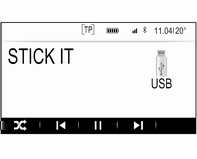 108 Externa enheter Om en icke-läsbar USB-enhet eller ipod ansluts, kommer motsvarande felmeddelande att visas och infotainmentsystemet växlar automatiskt till föregående funktion.