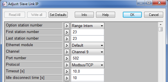 3.6. Modbusslav i TCP/IP-nät Om kommunikationen går via TCP/IP använder man istället boxen Slave Link IP och samma applikationsbox som för seriell