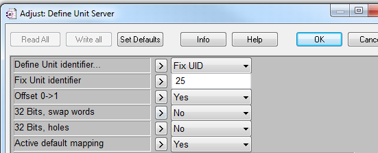 4.6. Modbusserver i seriellt nät För att vara server i ett modbusnät som kommunicerar seriellt behöver man en server-fbox, Init Server RS, och unit-fbox, Define Unit Server.