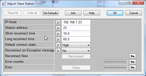 skicka och hämta värden. Inställningarna som görs i masterboxen måste vara samma för alla slavar. De tider man anger är för att justera timeout-tider och de kan behöva justeras vid krävande nät.