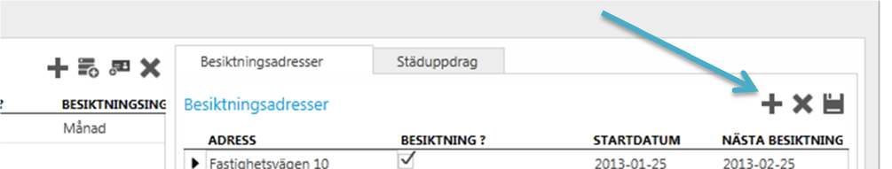 Fyll i alla uppgifter enligt ovan: Fastighetsnamn Fastighetsbeteckning (ej obligatoriskt) Fastighetsadress (är ofta ett intervall för flera besiktningsadresser, typ Karlavägen 12-14) Ort