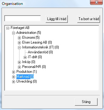 8.8 Organisationsträd För att ändra i organisationsträdet välj funktionen Organisationsträd från Administration-menyn.