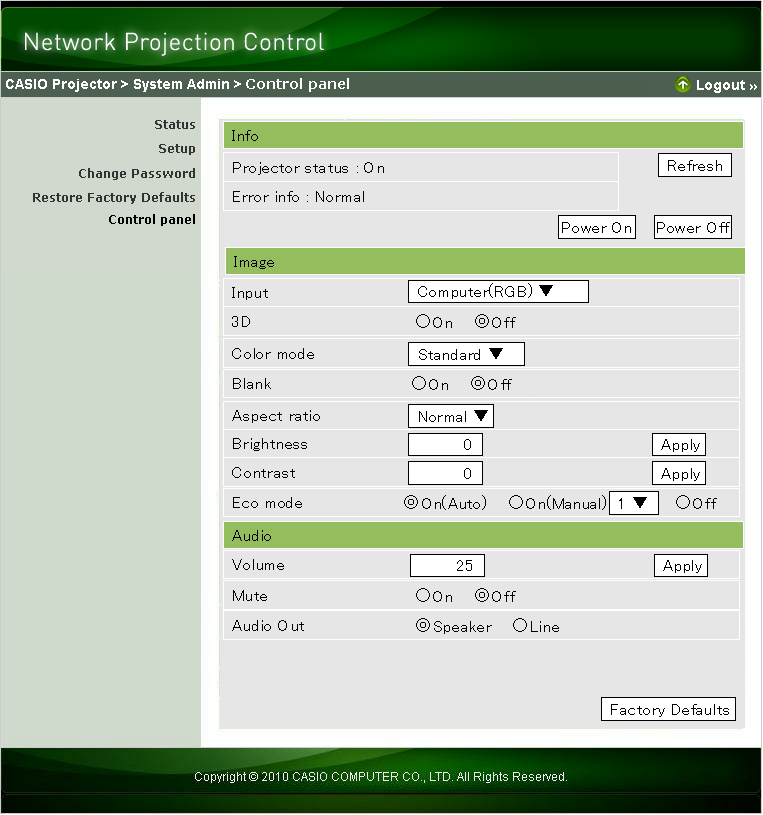 För att manövrera projektorn med hjälp av Network Projection Control 1.