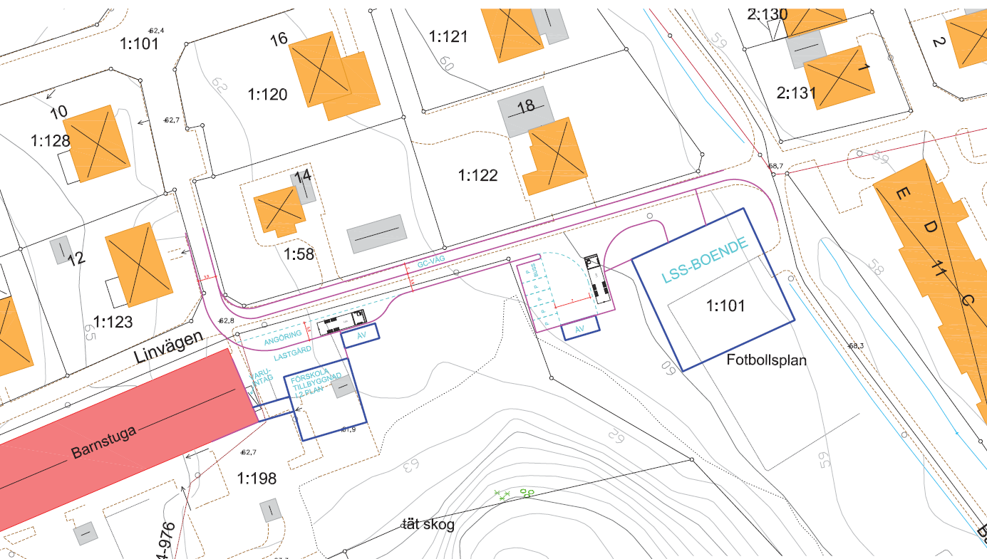 Alternativ 2 Alternativ 2 föreslår en trafiklösning med in- och utfart via Blåklintsvägen/Vitsippevägen.