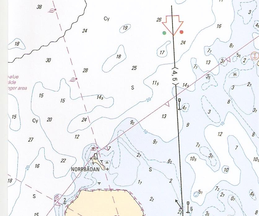 Uppgift 4. Du befinner dig i positionen 63 55,45'N, 025 45,2'E och följer 4,5m norrut.