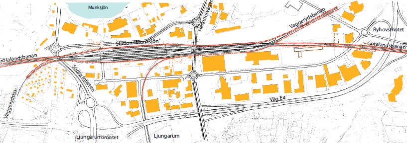 1.a Ny höghastighetsstation vid Jönköping Södra Förslag att anlägga ny stambanestation och knutpunkt för anslutande och genomgående trafik vid stadsutvecklingsområdet i Jönköping Söder om Munksjön.