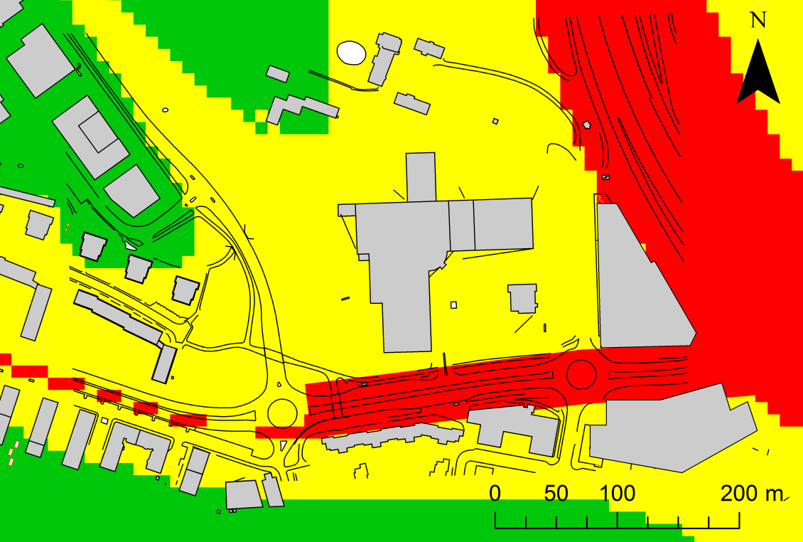 Resultat PM10-halter för nuläget år 2010 Figur 5a och 5b visar båda beräknad medelhalt av partiklar, PM10 under det 36:e värsta dygnet för nuläget år 2010.