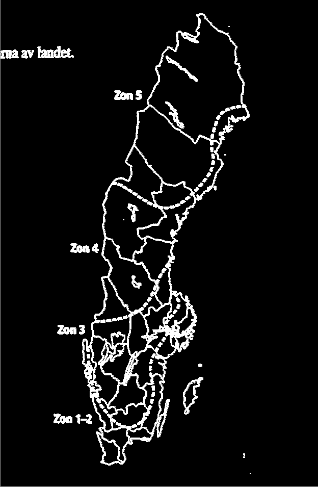 Figur 11.1 Landets indelning i ventilationszoner.