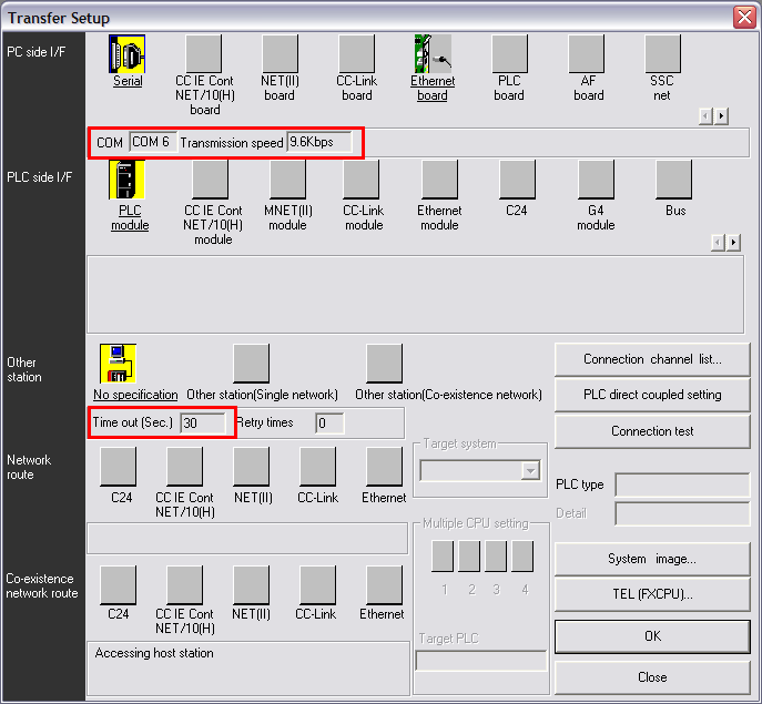 Under Transfer Setup / (Ports) i Online-menyn markeras portarna enligt bilden ovan.