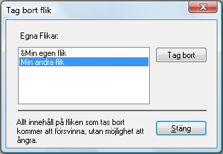 Ändringar visar i ett fönster vilka förändringar vi gjort i dialogen. Då en ändring markeras i ändringsrutan, markeras motsvarande kontroll i dialogen.