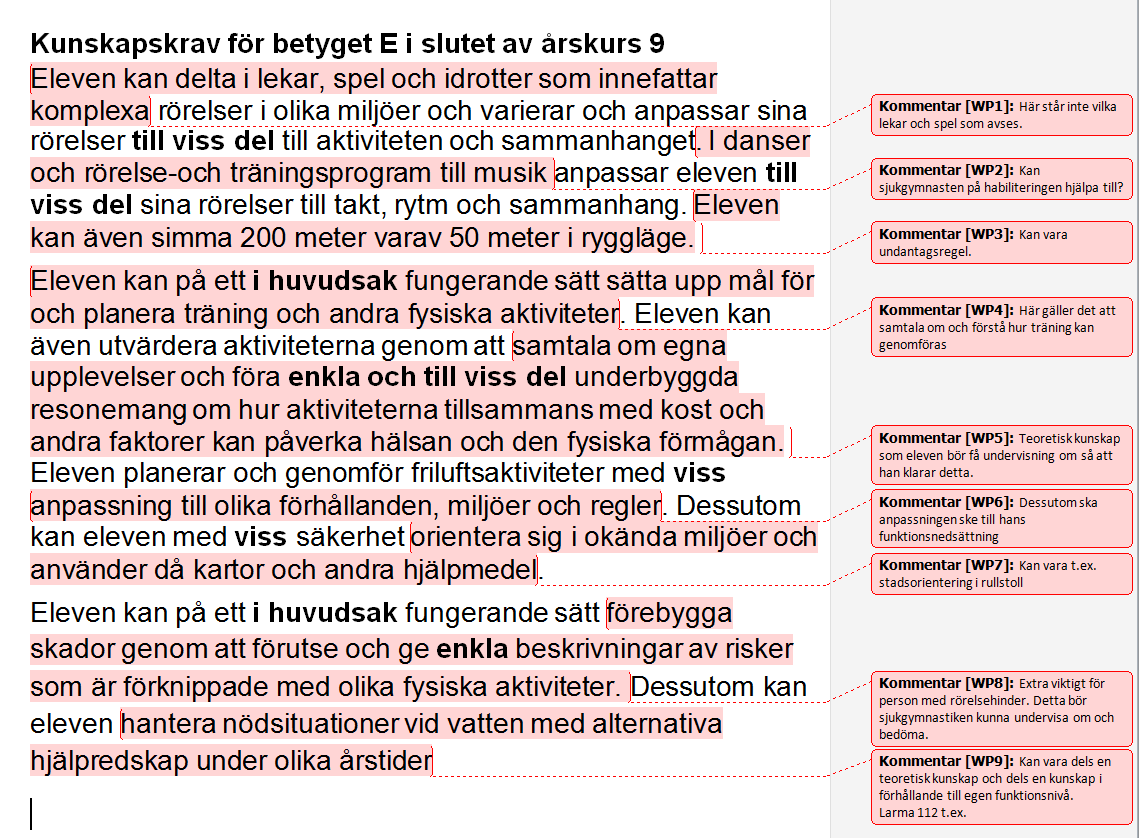 Kommentarmaterialet i idrott Kursplanen vill också lyfta fram att det är processen där eleverna får utveckla sin rörelseförmåga som är viktig, inte resultatet.