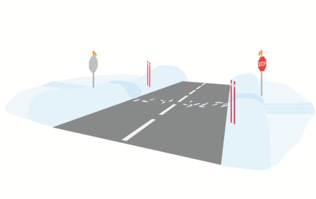 minst 130 meter åt båda hållen om tillåten hastighet på vägen är högst 70 km/h. Av stor vikt är god snöröjning i korsningar mellan snöskoterled och väg.
