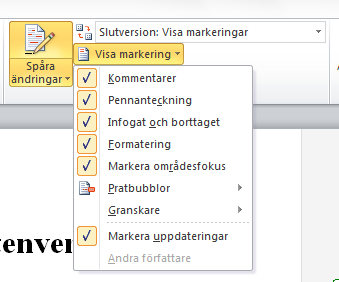 Bild 14. Ursprunglig. 3.2 Visa markering I den mellersta rullisten till höger om funktionsknappen Spåra ändringar kan du välja vilka ändringar som syns, och var på skärmen de syns.