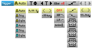 Oscilloskopläge Meny "Trigger" Meny "Trigger" Tryck på den här tangenten för att öppna menyn.