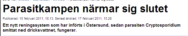 Åtgärder Östersund och cryptosporidiumutbrottet svensk publicitet 26 november 2010 21 februari 2011 En dryg sjättedel av hela den nationella publiciteten fokuserar helt eller till största delen på