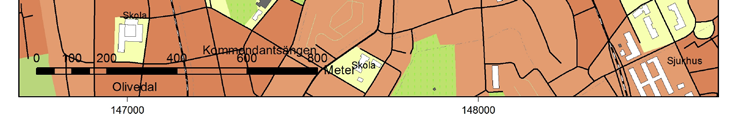 Fig. 1. Utsnitt ur digitala Fastighetskartan med undersökningsområdet markerat. Koordinatnät Sweref 99 12.00.