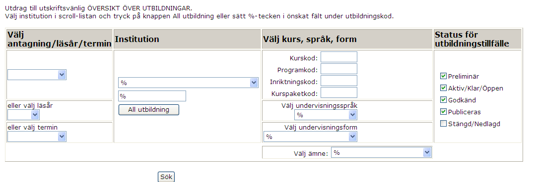 5. Rapporter Som Gubasanvändare kan du ta ut två olika rapporter. I rapporten Utskriftsvänlig översikt får du en översikt över den information som går till katalog och webb.