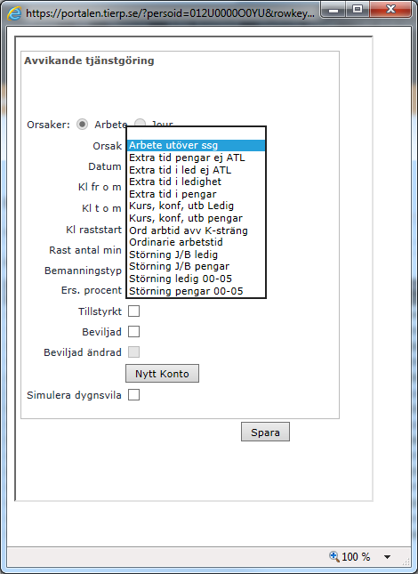 Registrering av Resurspass pengar Om resurspasset avser ersättning i pengar ska orsaken Arbete utöver sysselsättningsgrad användas.