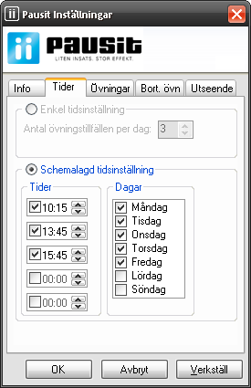 Fliken - Tider Under fliken tider kan du schemalägga när träningspassen skall ske.