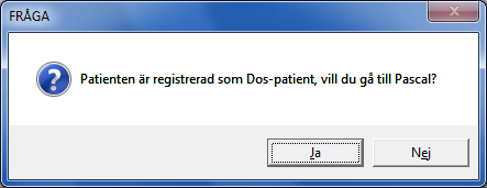 LÄKEMEDEL SIDA 16 (39) Skapa ett dosrecept När en patient är registrerad som dospatient visas en fråga enligt bild nedan när menyval Ord_med _rec aktiveras.